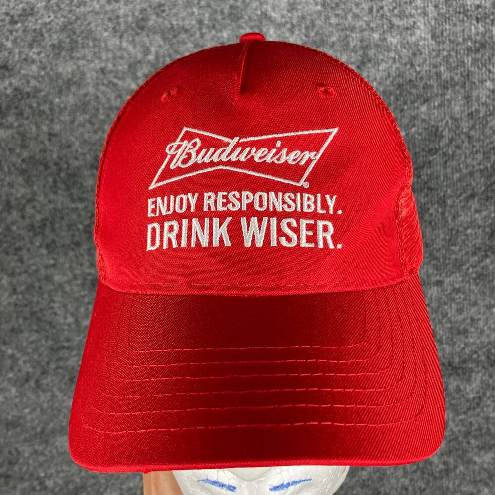Budweiser Trucker Hat Red Mesh Snapback One Size Drink‎ Wiser Promo Cap
